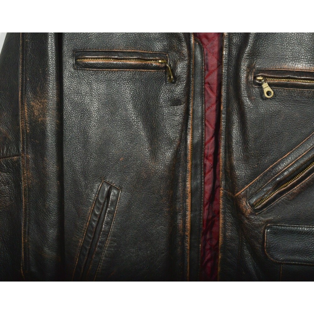Vintage Structure Heavy Brown Leather Zip Up Car Driving Coat Jacket Sz XL - Picture 3 of 8